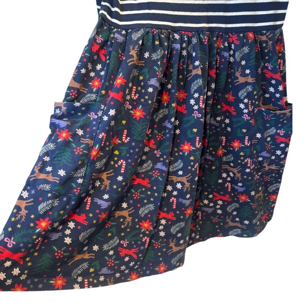 Hanna Andersson Navy Holiday Reindeer Christmas Theme Girls Dress Size 10